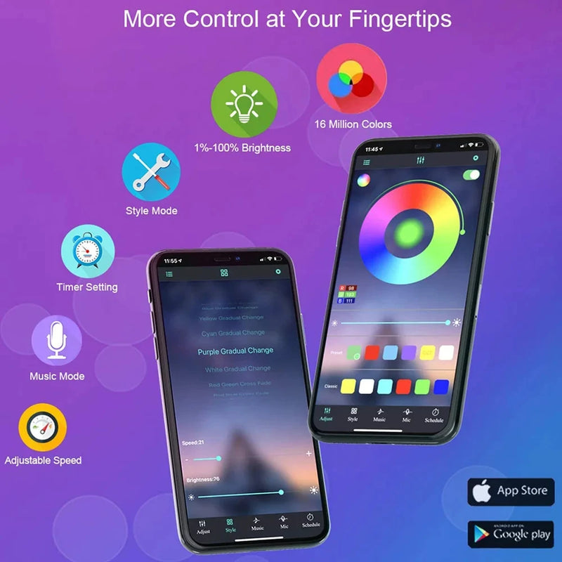 Fita de LED Bluetooth SMD 5050 – Controle por App, Flexível para TV, Sala de Jogos e Decoração