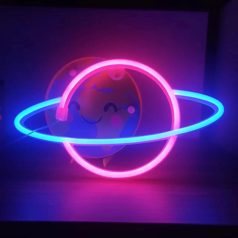 Luminária Neon em Forma de Planeta – USB ou Bateria, Decoração para Quarto e Festas (Bateria Não Incluída)
