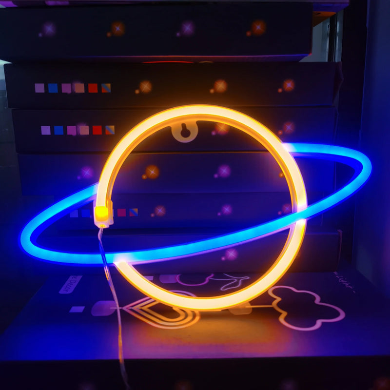 Luminária Neon em Forma de Planeta – USB ou Bateria, Decoração para Quarto e Festas (Bateria Não Incluída)