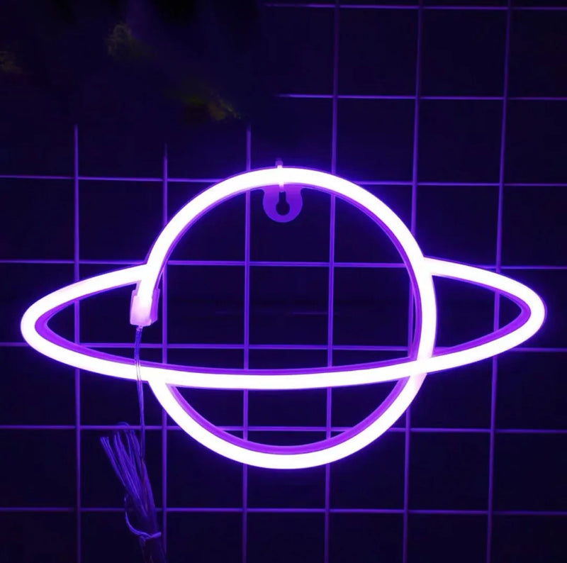 Luminária Neon em Forma de Planeta – USB ou Bateria, Decoração para Quarto e Festas (Bateria Não Incluída)