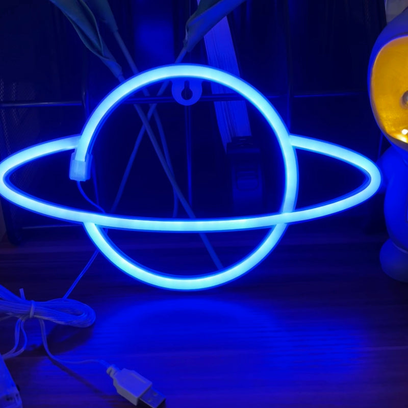 Luminária Neon em Forma de Planeta – USB ou Bateria, Decoração para Quarto e Festas (Bateria Não Incluída)