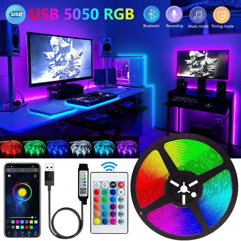 Fita de LED Bluetooth SMD 5050 – Controle por App, Flexível para TV, Sala de Jogos e Decoração