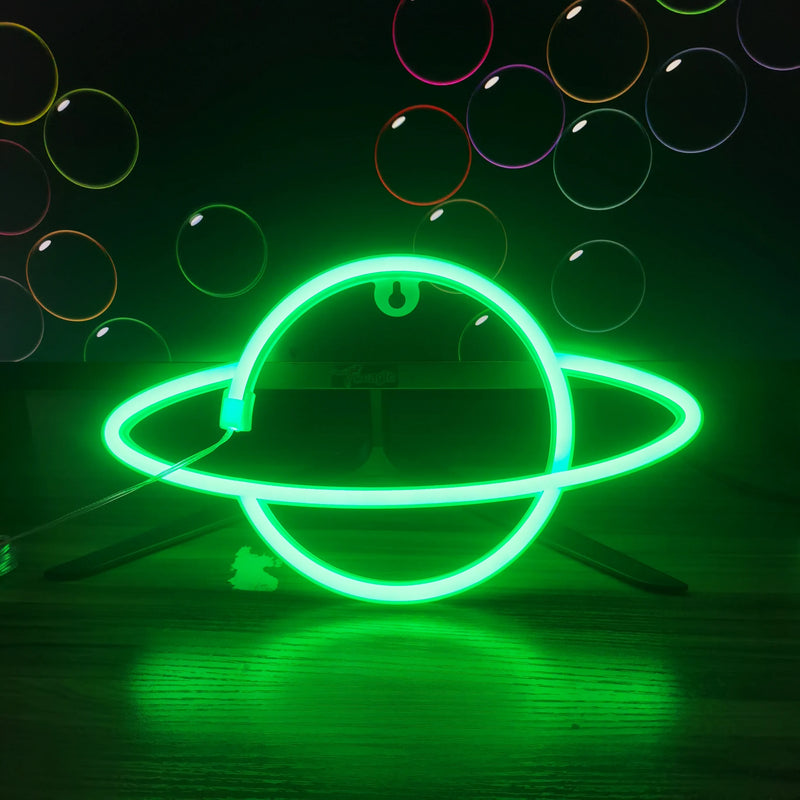 Luminária Neon em Forma de Planeta – USB ou Bateria, Decoração para Quarto e Festas (Bateria Não Incluída)