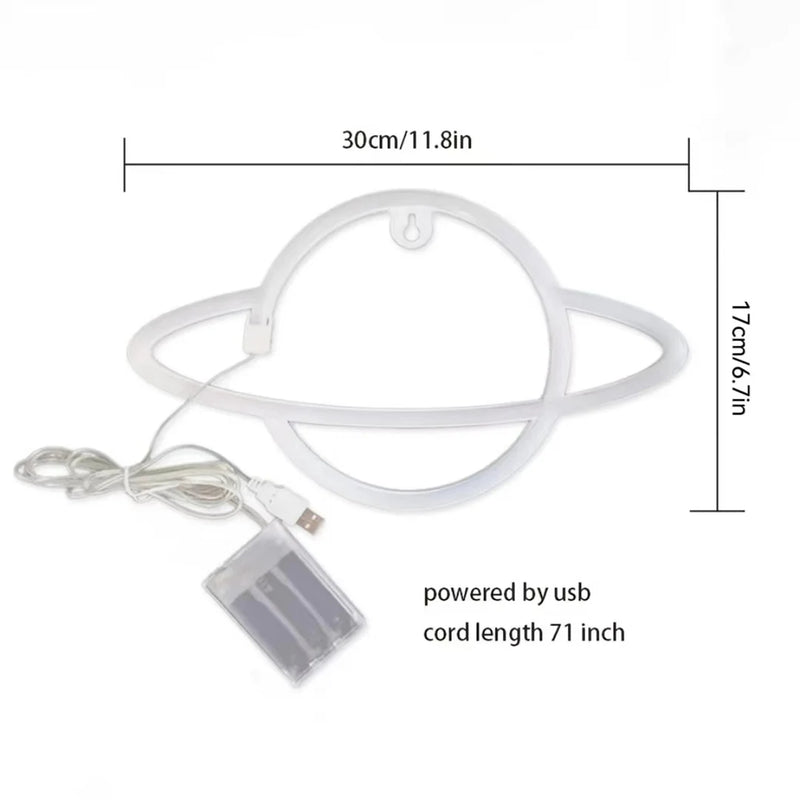 Luminária Neon em Forma de Planeta – USB ou Bateria, Decoração para Quarto e Festas (Bateria Não Incluída)